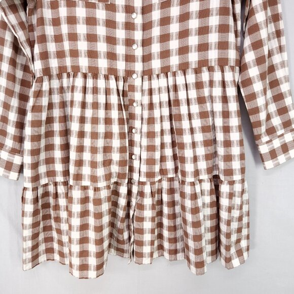 The Shirt by Rochelle Behrens Babydoll Shirt Dress Small Snap Button Up Plaid - Picture 5 of 14